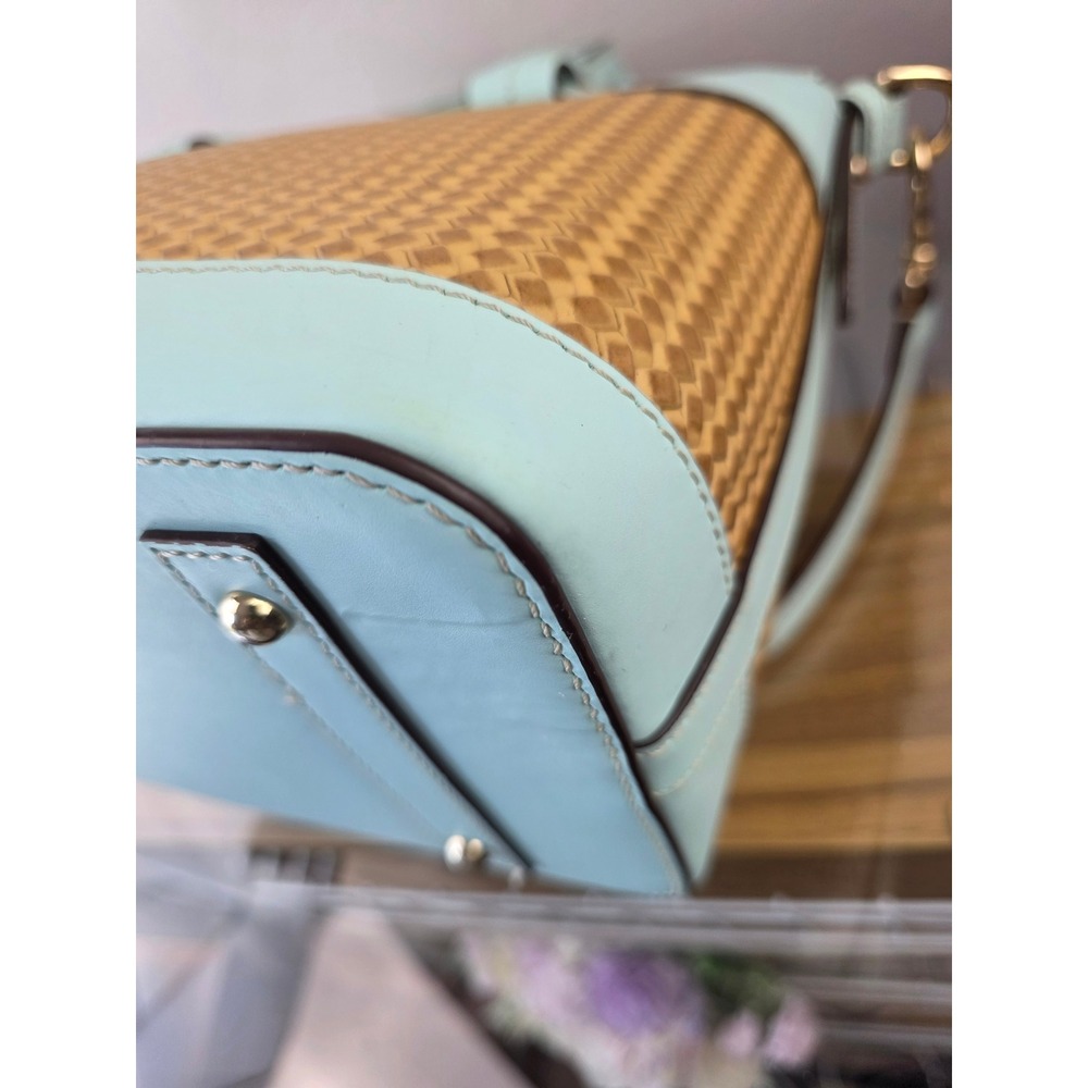 Dooney & Bourke Beacon Woven Domed Satchel Light Blue Tan Crossbody Handbag - Picture 5 of 12
